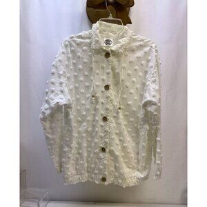 Womans  White Chenille Tufted Jacket -Produce Co. preowned